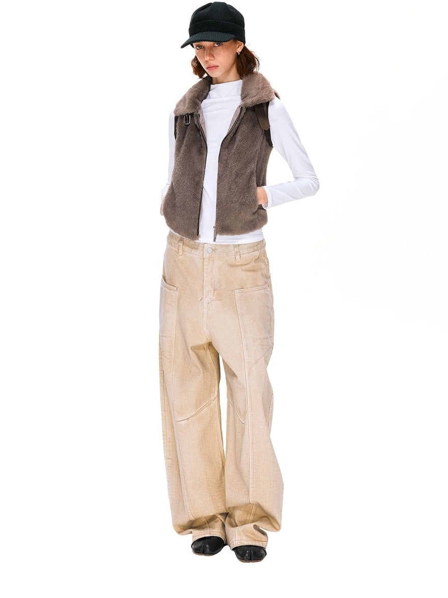 kvkv Detachable Short Vintage Stand Collar Zipper Polyester Womens Dark Brown Jacket