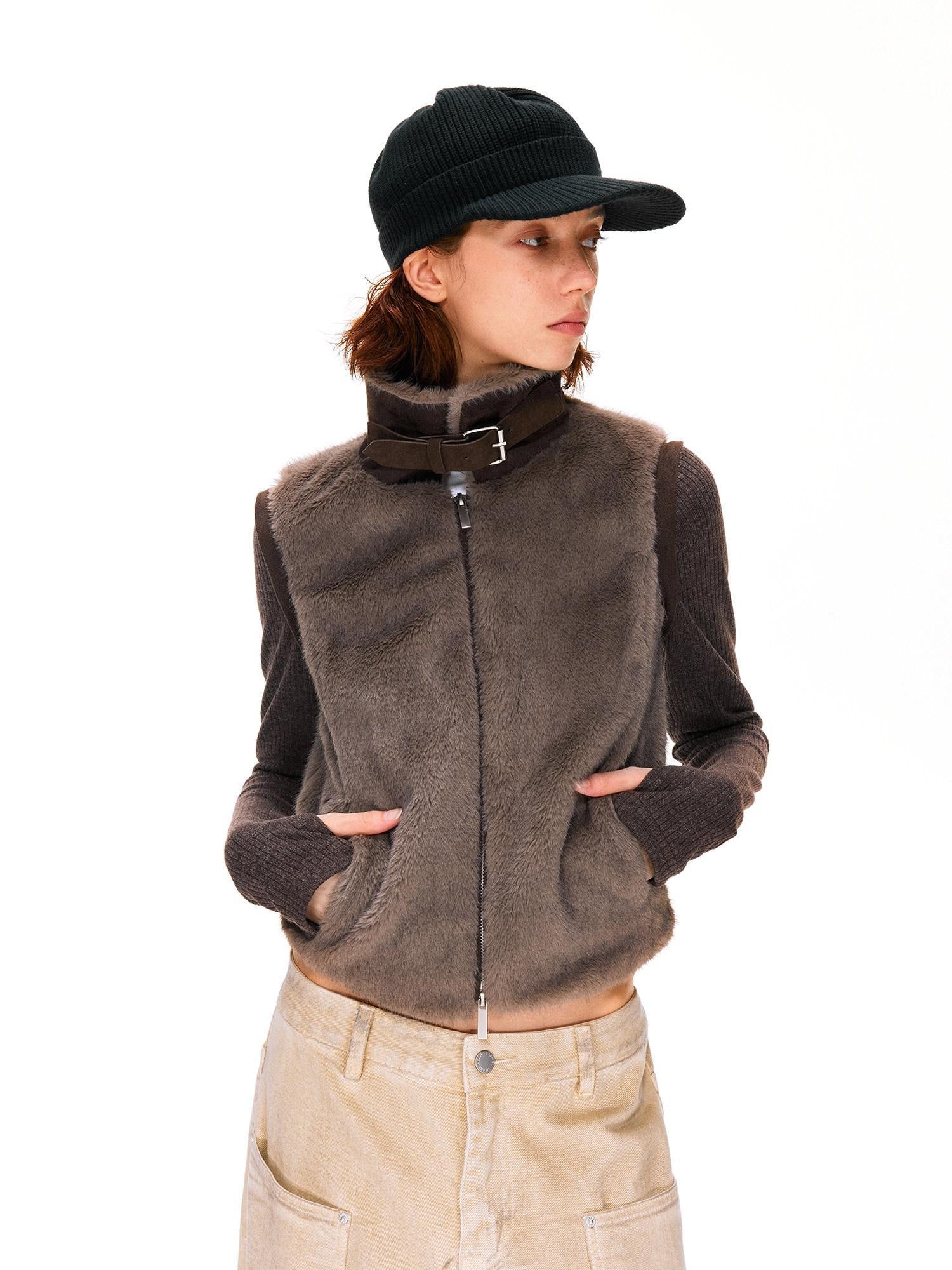 kvkv Detachable Short Vintage Stand Collar Zipper Polyester Womens Dark Brown Jacket