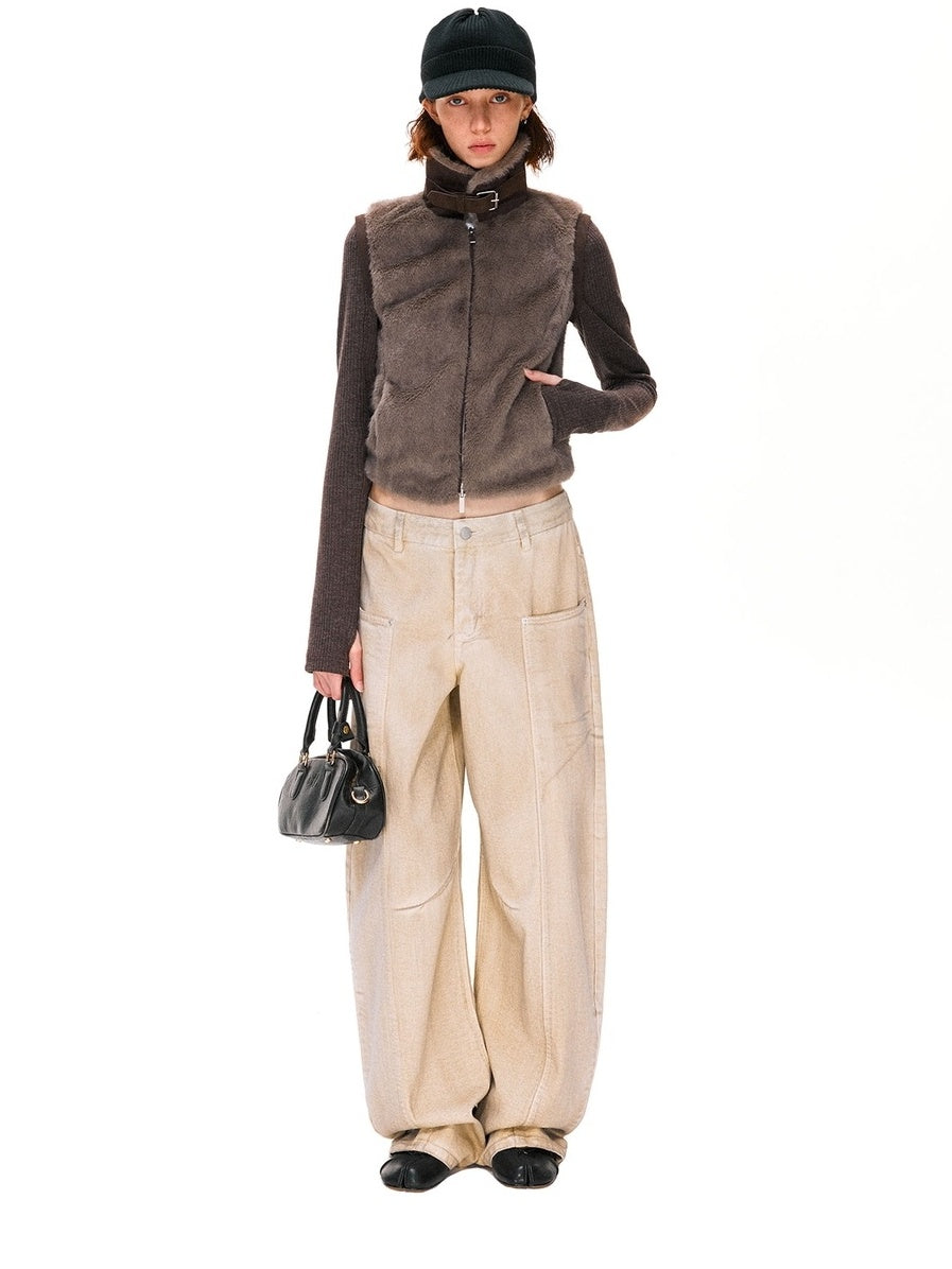 kvkv Detachable Short Vintage Stand Collar Zipper Polyester Womens Dark Brown Jacket
