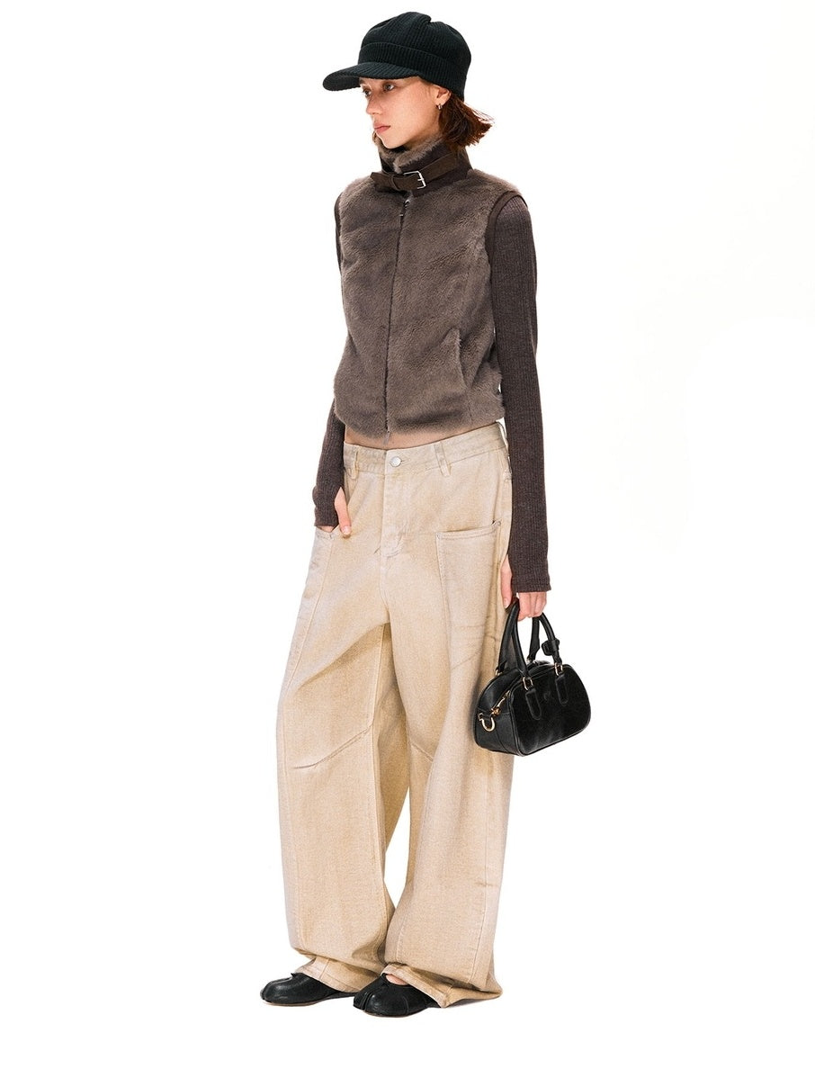 kvkv Detachable Short Vintage Stand Collar Zipper Polyester Womens Dark Brown Jacket