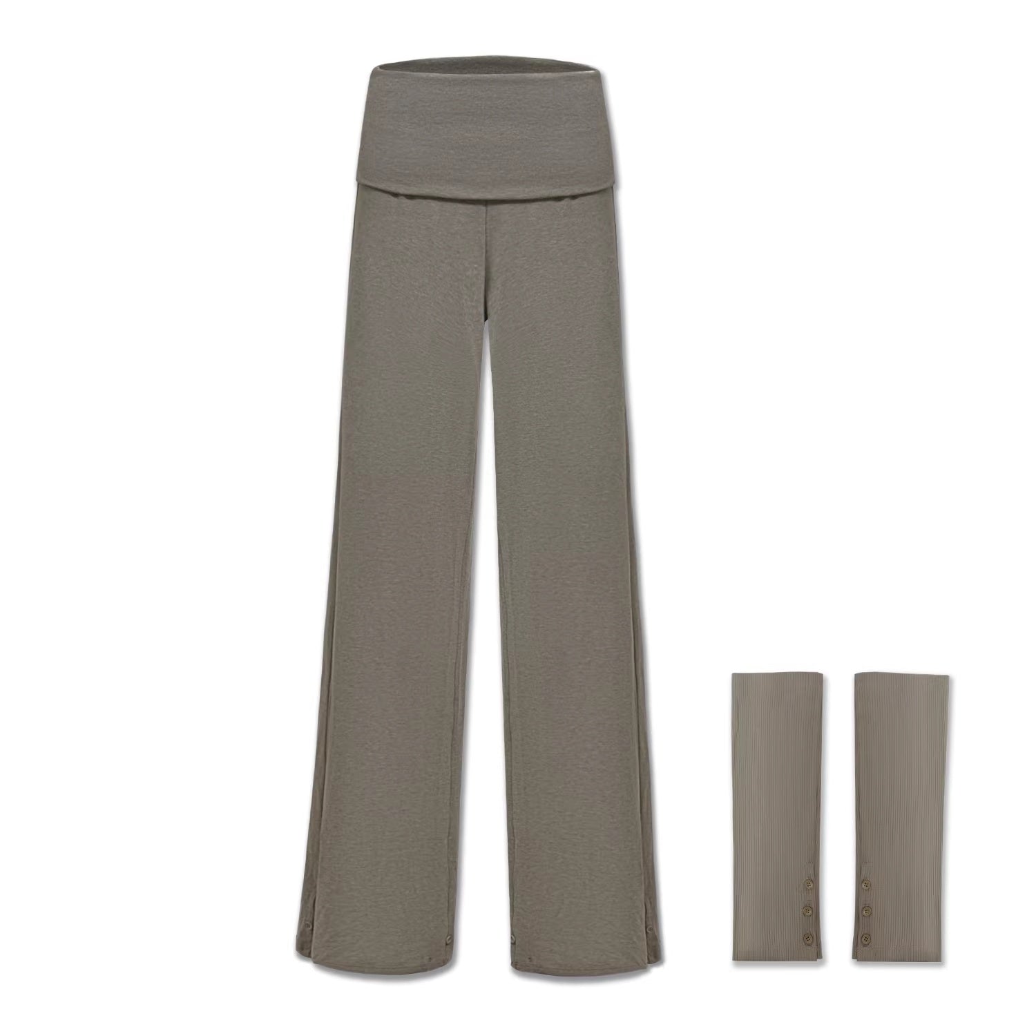 kvkv_Detachable_Sporty_Straight_Leg_Foldover_Waist_Women_Cotton_Blend_Wheat_Pants_MISSTT