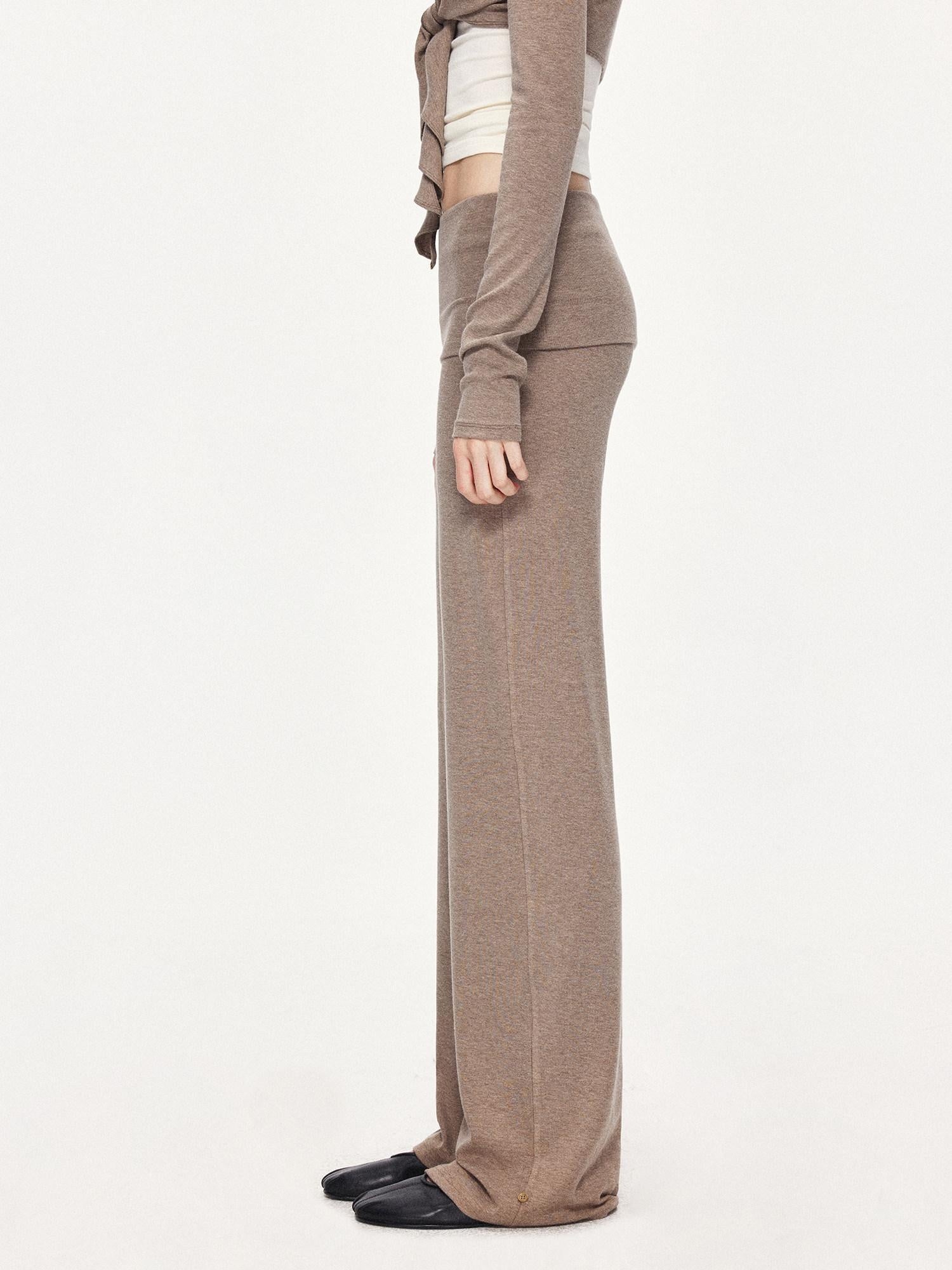 kvkv Detachable Sporty Straight Leg Foldover Waist Women Cotton Blend Wheat Pants