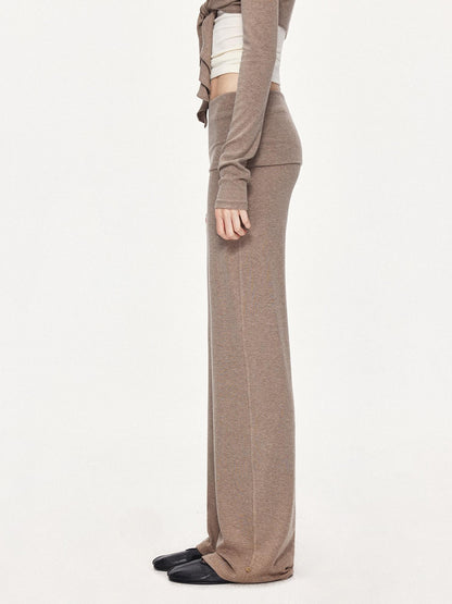 kvkv Detachable Sporty Straight Leg Foldover Waist Women Cotton Blend Wheat Pants