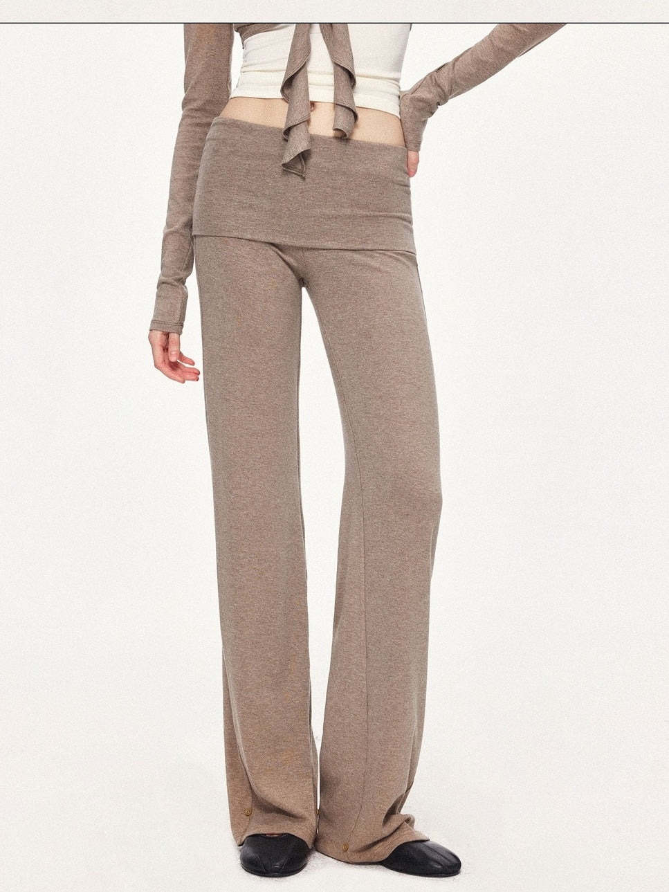 kvkv Detachable Sporty Straight Leg Foldover Waist Women Cotton Blend Wheat Pants