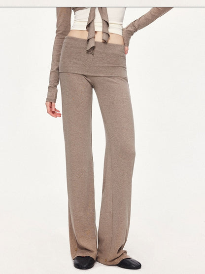 kvkv Detachable Sporty Straight Leg Foldover Waist Women Cotton Blend Wheat Pants