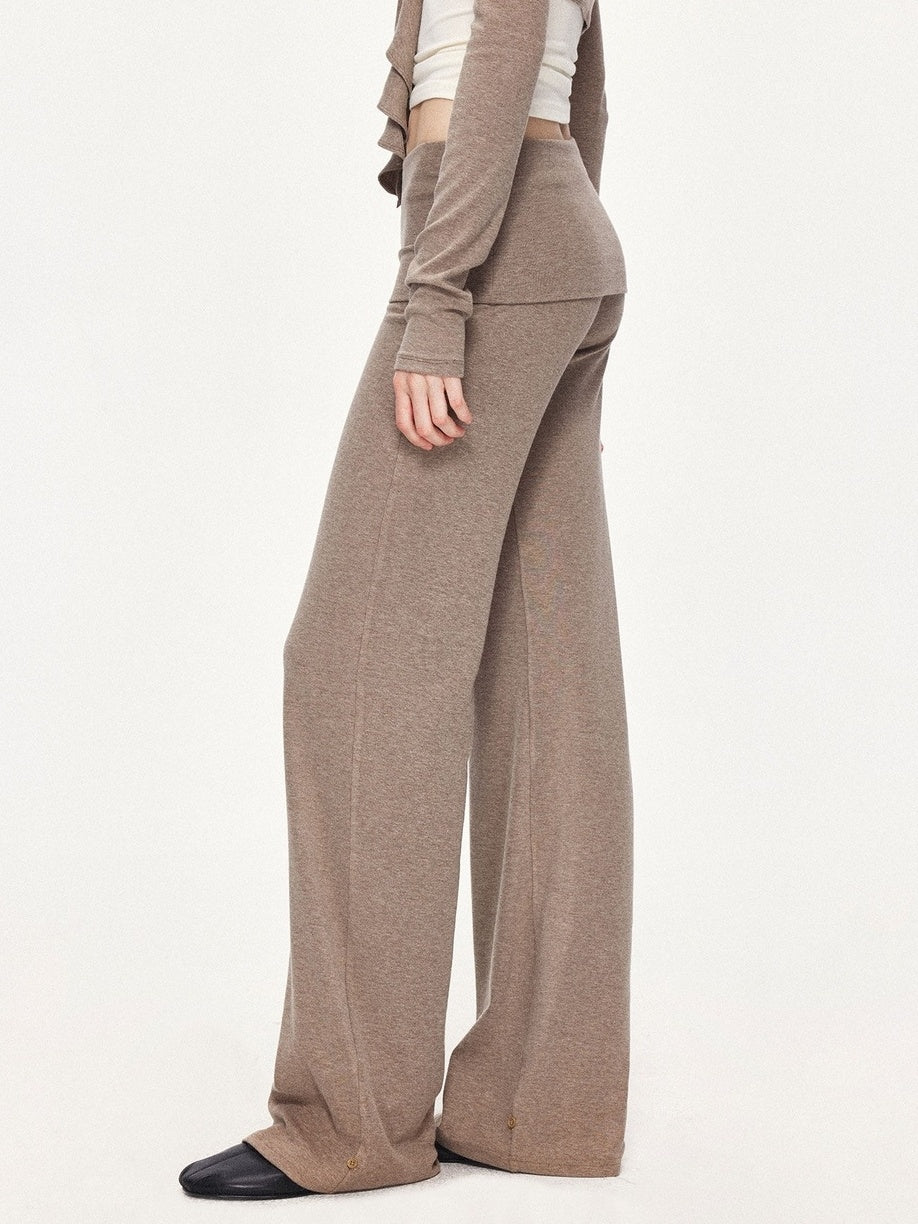 kvkv Detachable Sporty Straight Leg Foldover Waist Women Cotton Blend Wheat Pants