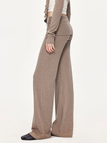kvkv Detachable Sporty Straight Leg Foldover Waist Women Cotton Blend Wheat Pants