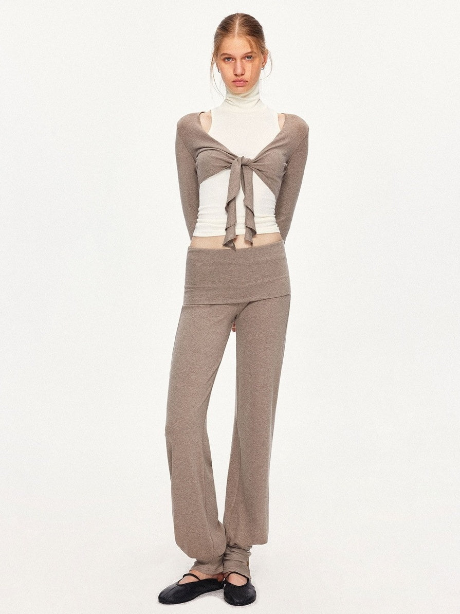 kvkv Detachable Sporty Straight Leg Foldover Waist Women Cotton Blend Wheat Pants