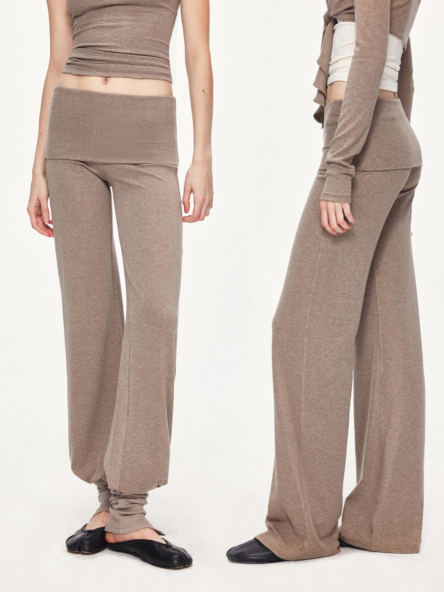 kvkv Detachable Sporty Straight Leg Foldover Waist Women Cotton Blend Wheat Pants
