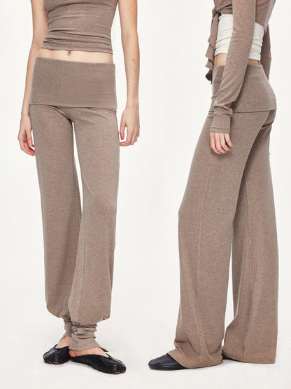 kvkv Detachable Sporty Straight Leg Foldover Waist Women Cotton Blend Wheat Pants