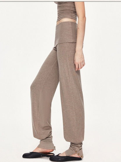 kvkv Detachable Sporty Straight Leg Foldover Waist Women Cotton Blend Wheat Pants