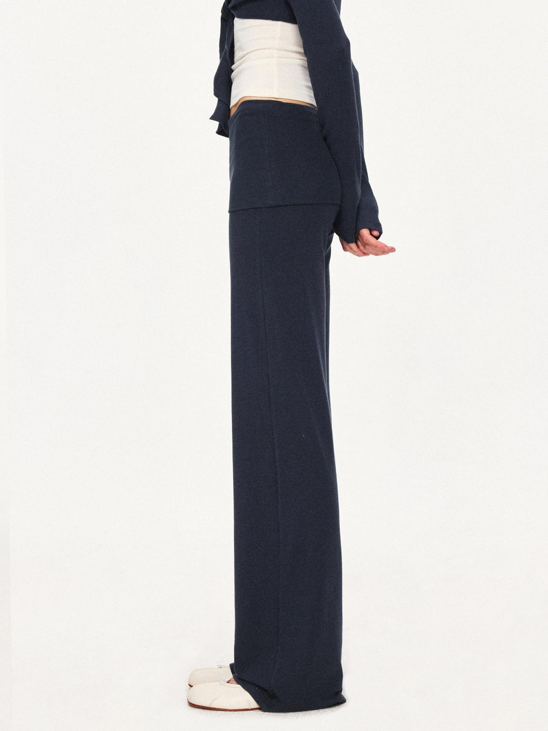 kvkv Detachable Sporty Tapered Jogger Foldover Waist Women Viscose Cotton Navy Pants