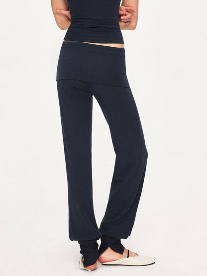 kvkv Detachable Sporty Tapered Jogger Foldover Waist Women Viscose Cotton Navy Pants