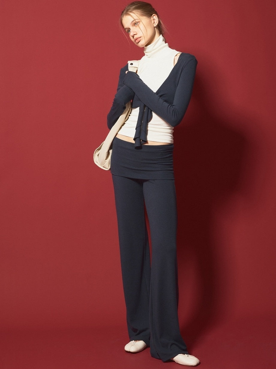 kvkv Detachable Sporty Tapered Jogger Foldover Waist Women Viscose Cotton Navy Pants
