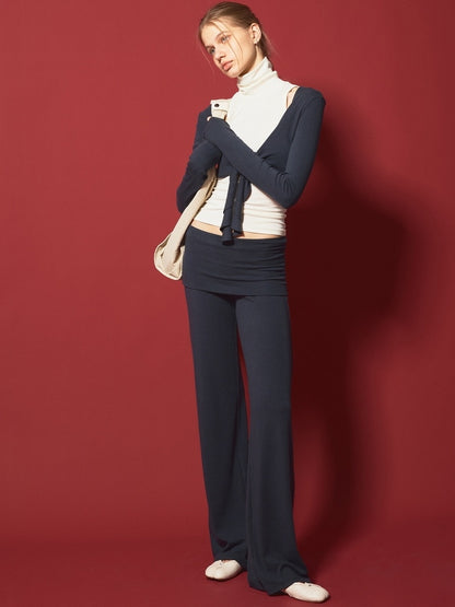 kvkv Detachable Sporty Tapered Jogger Foldover Waist Women Viscose Cotton Navy Pants