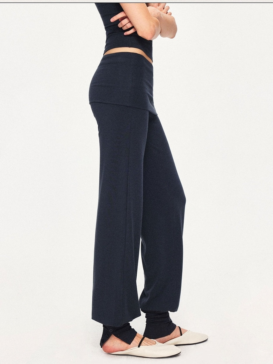 kvkv Detachable Sporty Tapered Jogger Foldover Waist Women Viscose Cotton Navy Pants