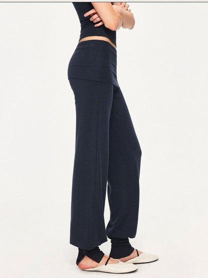 kvkv Detachable Sporty Tapered Jogger Foldover Waist Women Viscose Cotton Navy Pants
