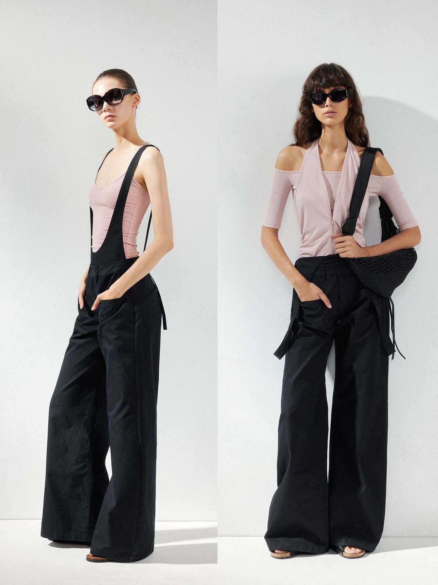 kvkv Detachable Suspenders Cargo Wide Leg Pants