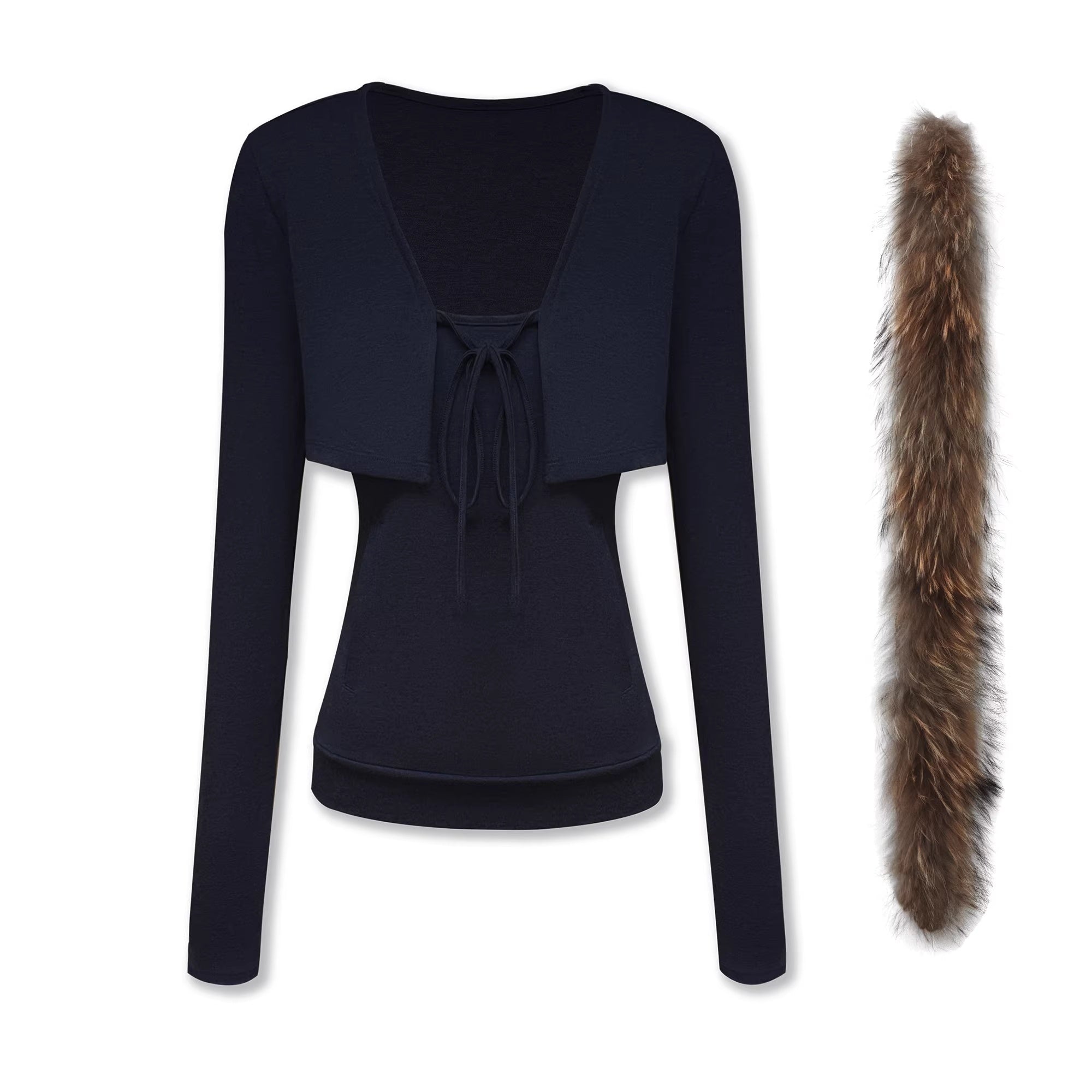 kvkv_Detachable_Zip_Short_Slim_Fit_Casual_Womens_Navy_Cotton_Blend_Jacket_MISSTT
