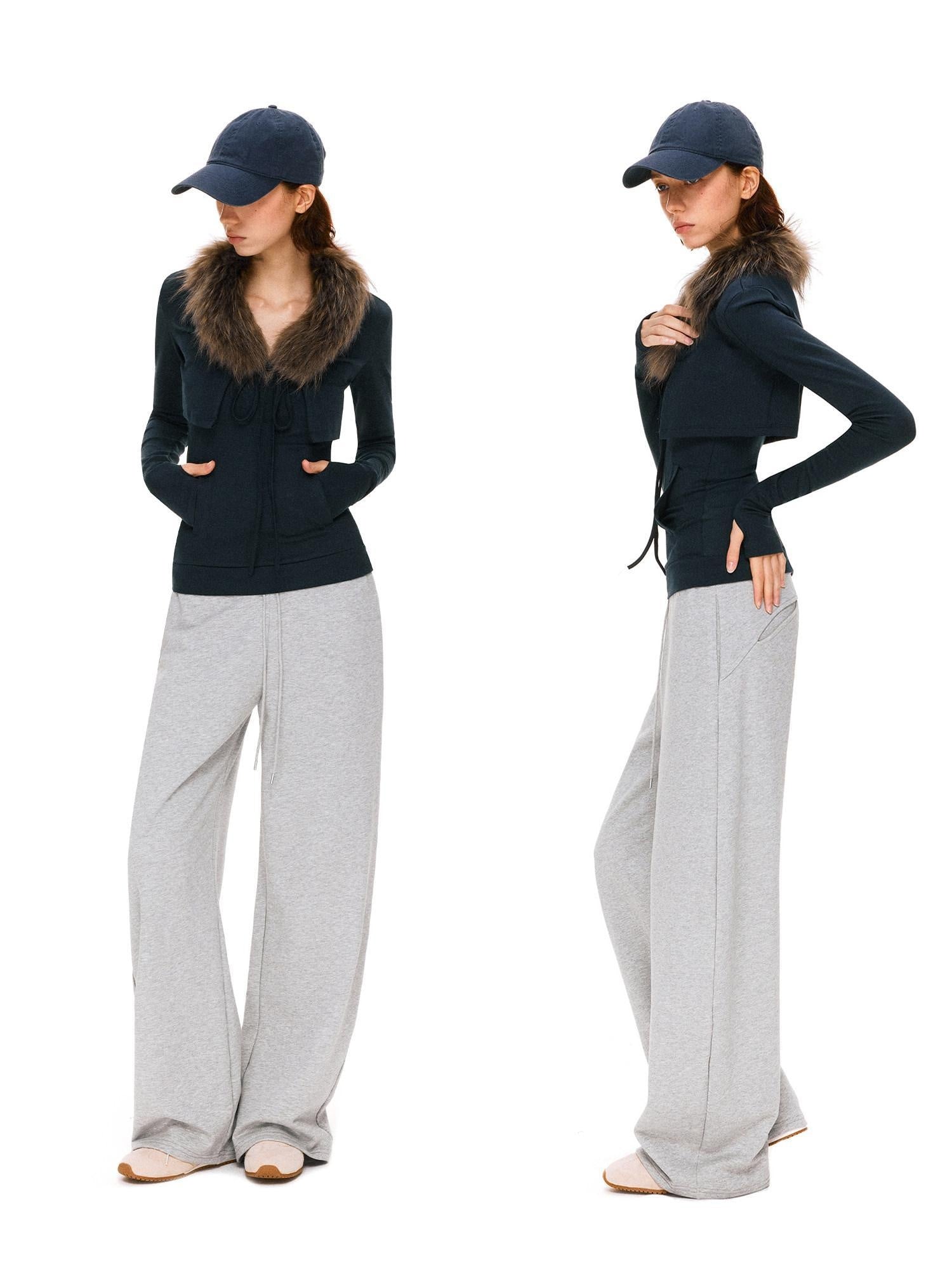 kvkv Detachable Zip Short Slim Fit Casual Womens Navy Cotton Blend Jacket