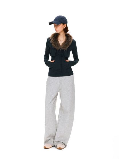 kvkv Detachable Zip Short Slim Fit Casual Womens Navy Cotton Blend Jacket