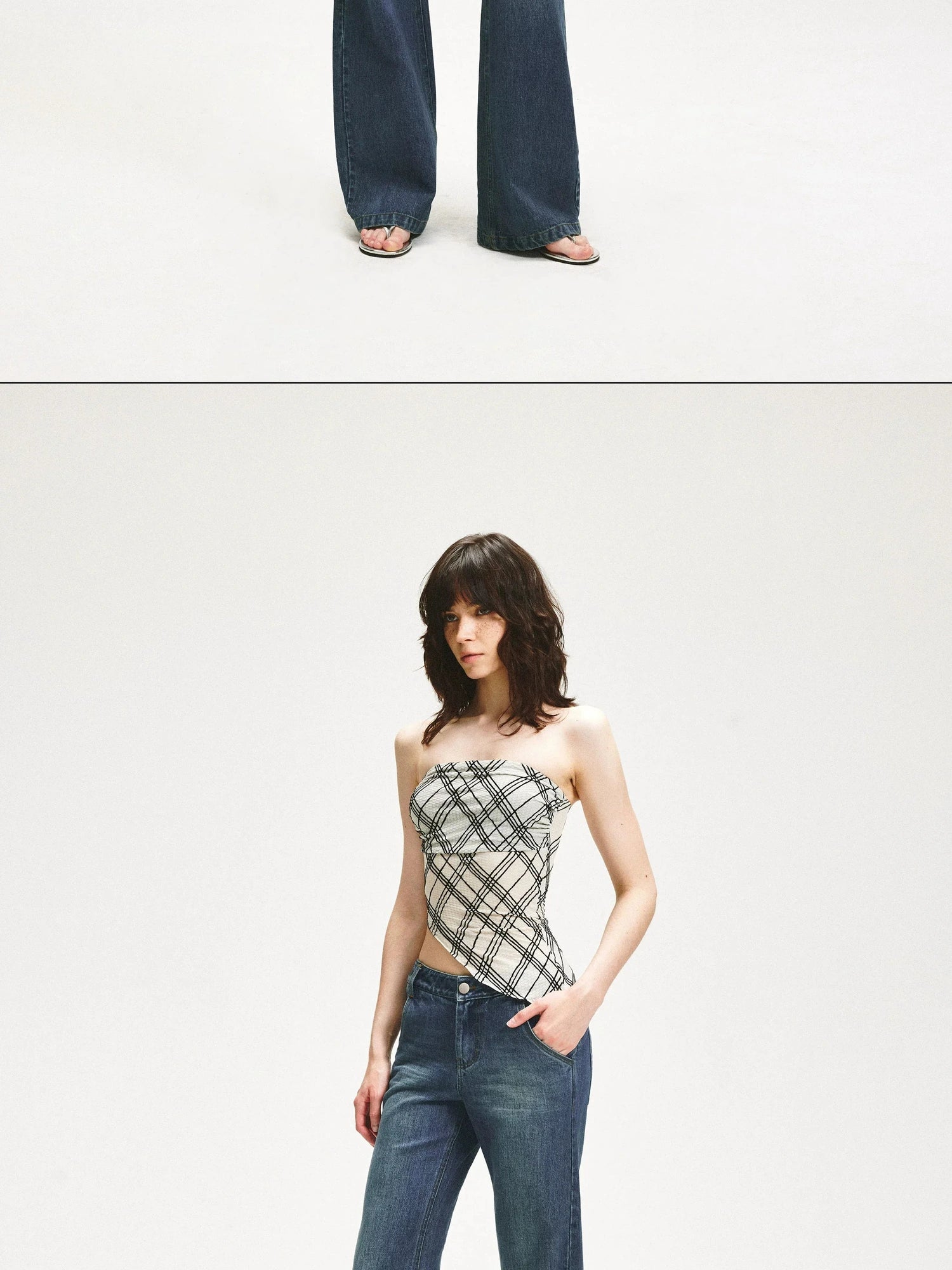 KVKV Yoga Clothing Brand - Diamond Grid Ruffle Hem Strapless Top