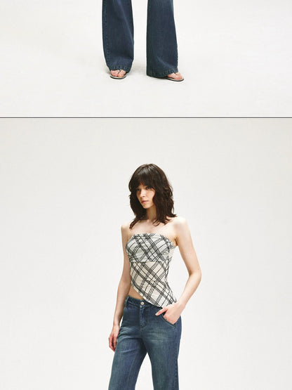 KVKV Yoga Clothing Brand - Diamond Grid Ruffle Hem Strapless Top