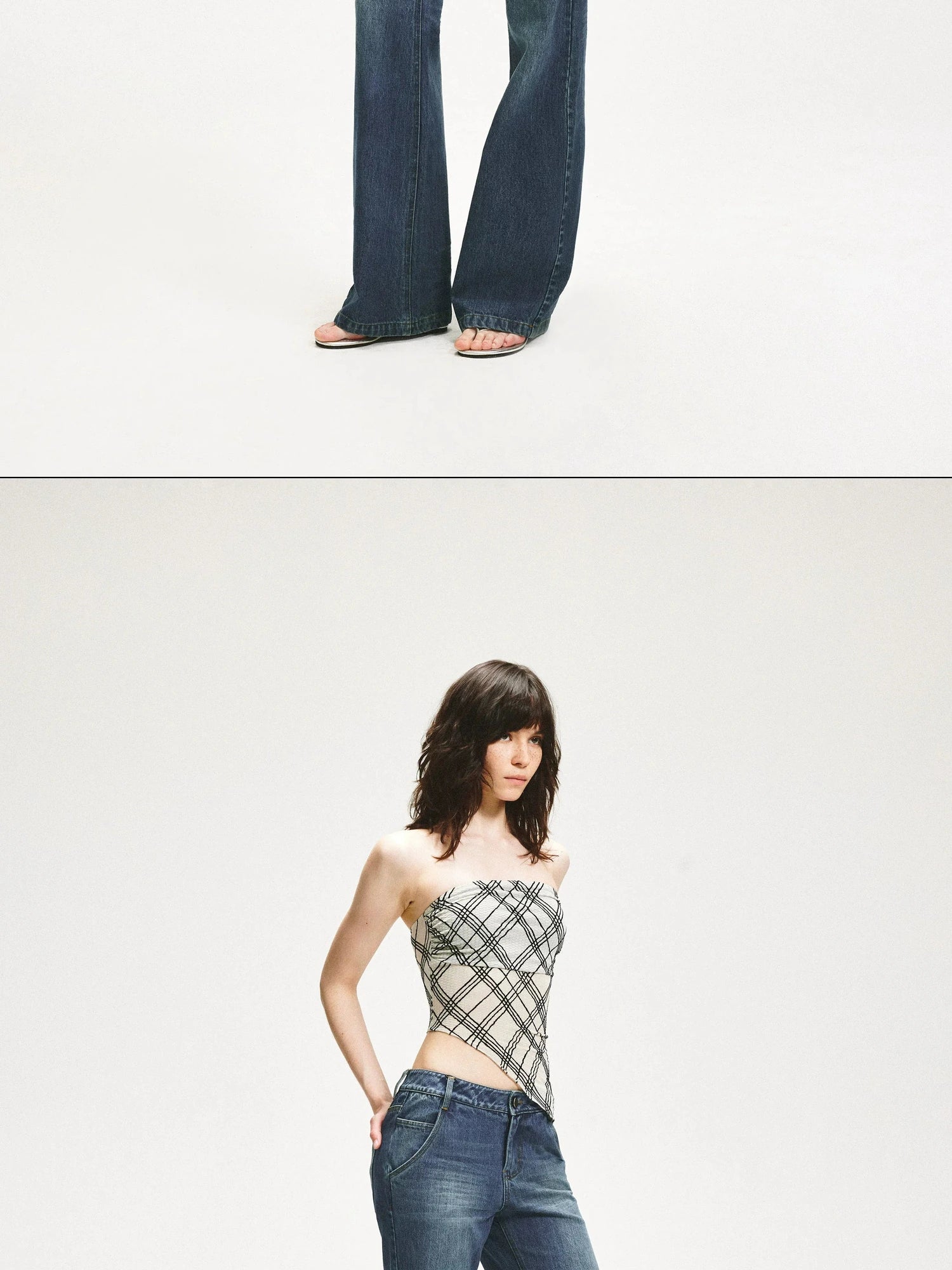 KVKV Yoga Clothing Brand - Diamond Grid Ruffle Hem Strapless Top