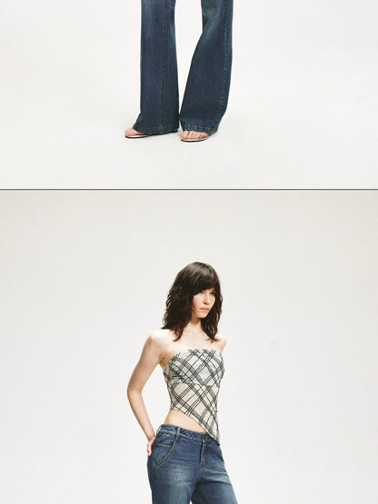 KVKV Yoga Clothing Brand - Diamond Grid Ruffle Hem Strapless Top