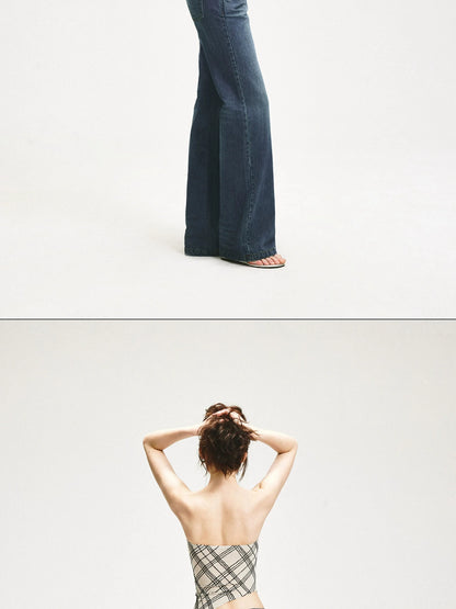 KVKV Yoga Clothing Brand - Diamond Grid Ruffle Hem Strapless Top