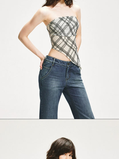 KVKV Yoga Clothing Brand - Diamond Grid Ruffle Hem Strapless Top