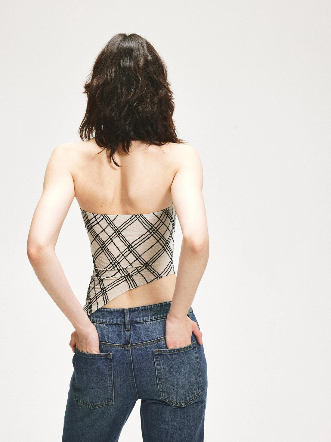 KVKV Yoga Clothing Brand - Diamond Grid Ruffle Hem Strapless Top