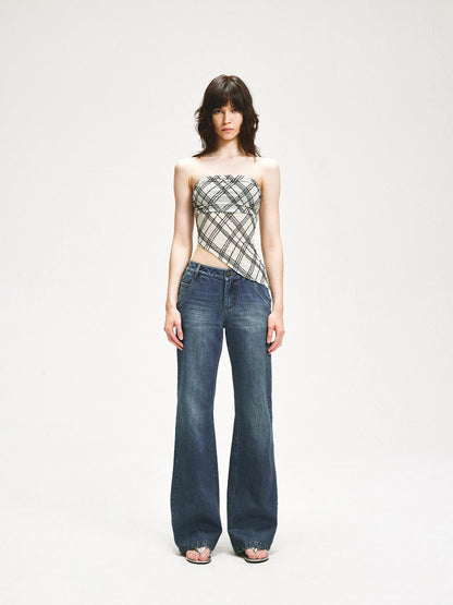 KVKV Yoga Clothing Brand - Diamond Grid Ruffle Hem Strapless Top