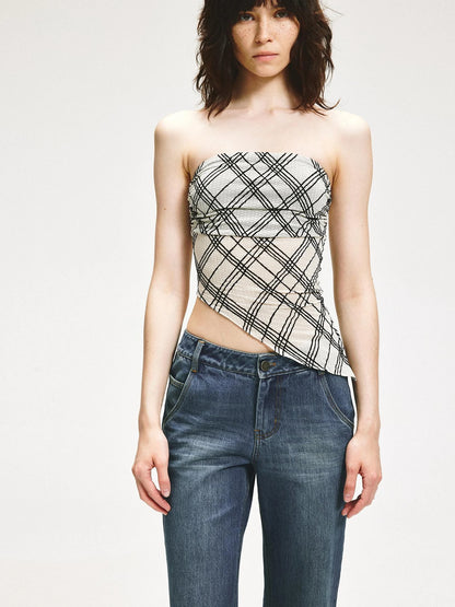 KVKV Yoga Clothing Brand - Diamond Grid Ruffle Hem Strapless Top