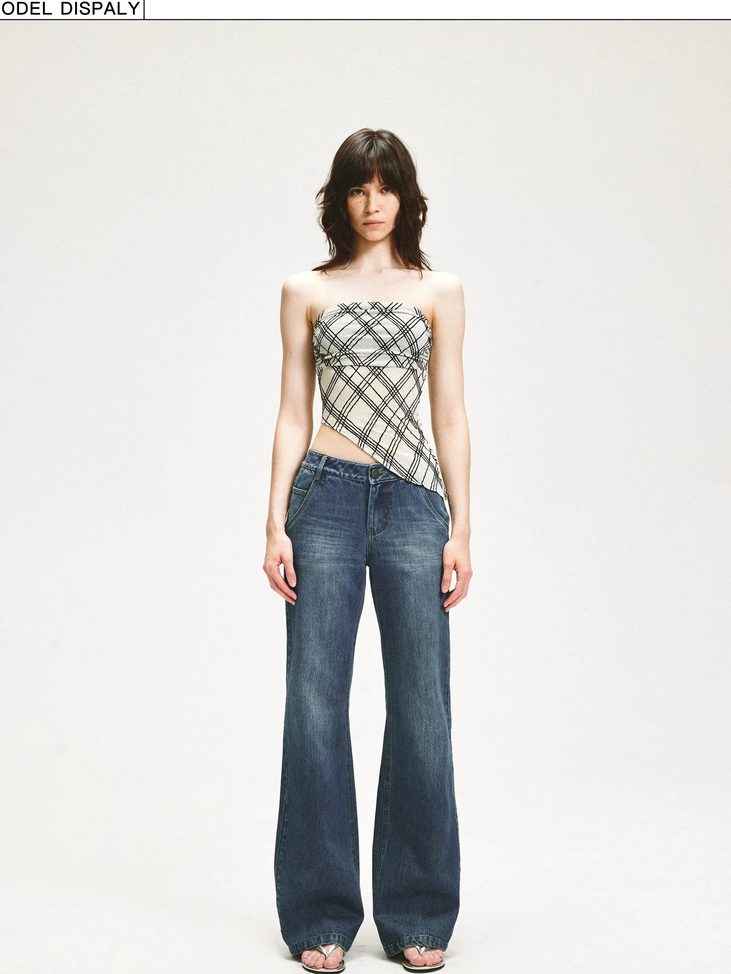 KVKV Yoga Clothing Brand - Diamond Grid Ruffle Hem Strapless Top