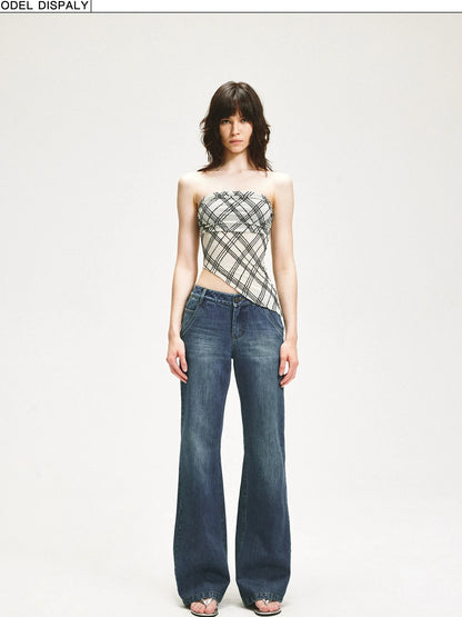KVKV Yoga Clothing Brand - Diamond Grid Ruffle Hem Strapless Top