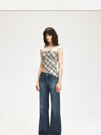 KVKV Yoga Clothing Brand - Diamond Grid Ruffle Hem Strapless Top