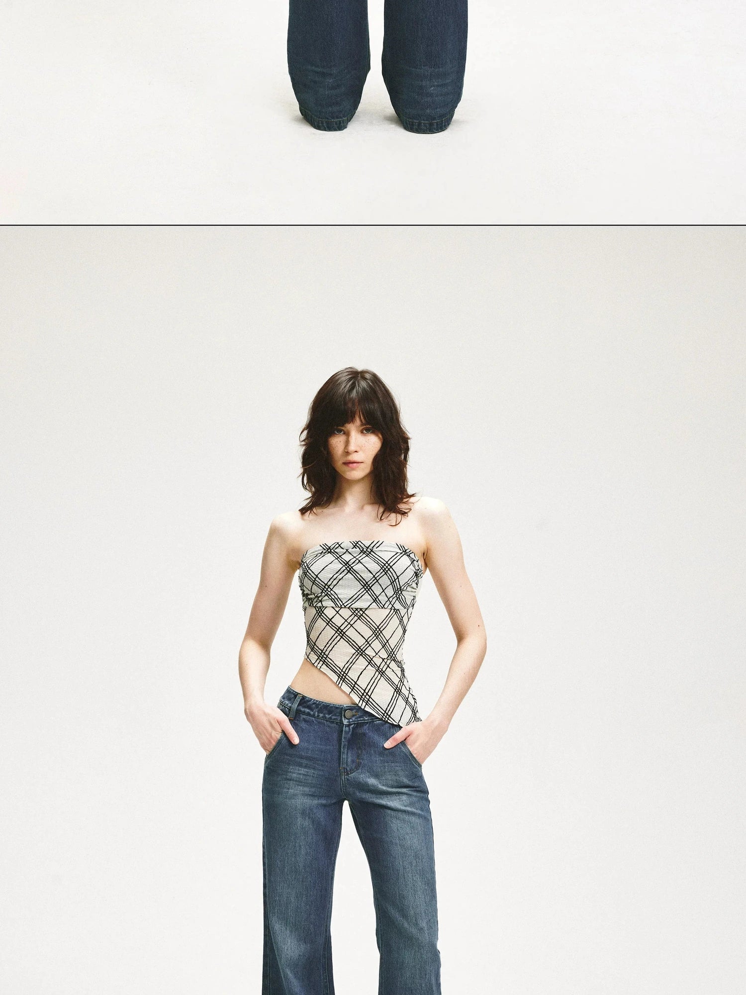 KVKV Yoga Clothing Brand - Diamond Grid Ruffle Hem Strapless Top