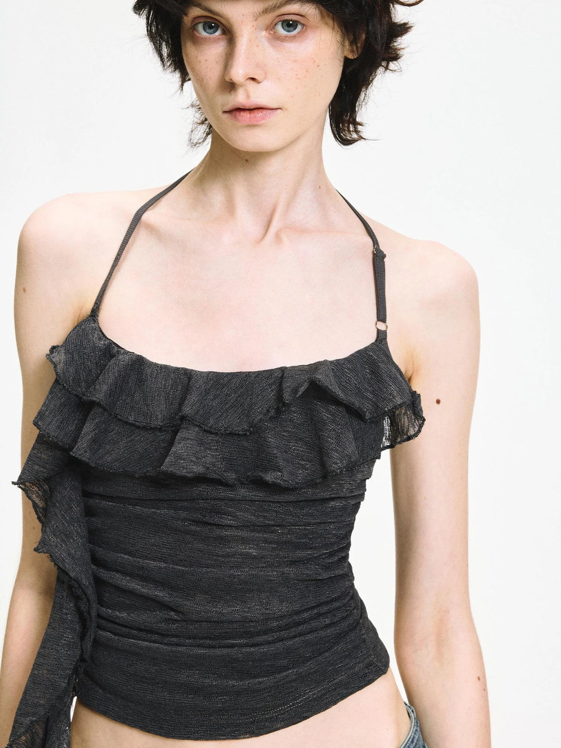 kvkv Double Layer Lace Tie Adjustable Halter Top