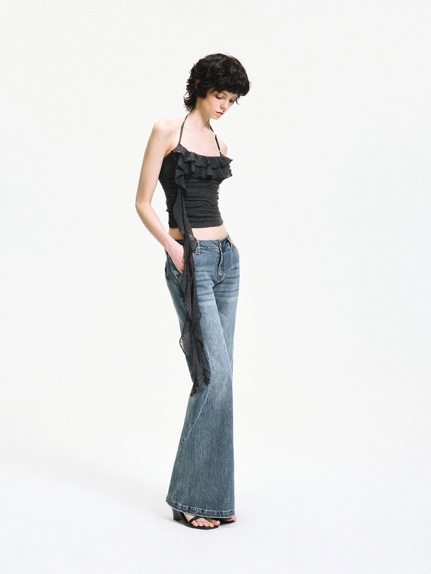 kvkv Double Layer Lace Tie Adjustable Halter Top