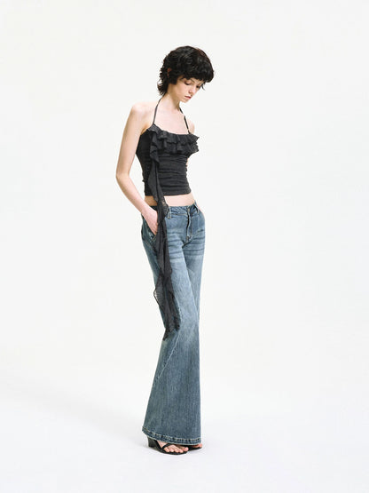kvkv Double Layer Lace Tie Adjustable Halter Top