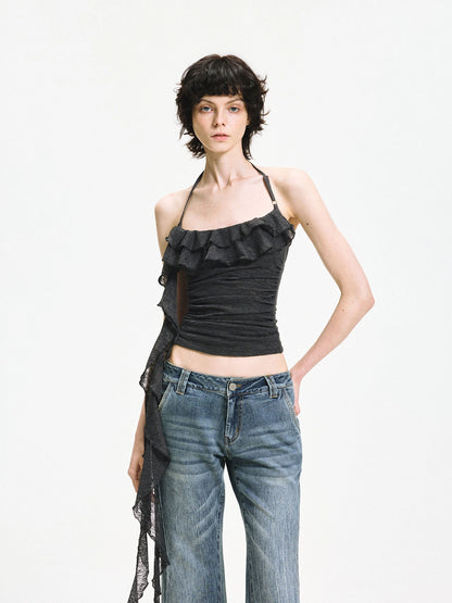 kvkv Double Layer Lace Tie Adjustable Halter Top