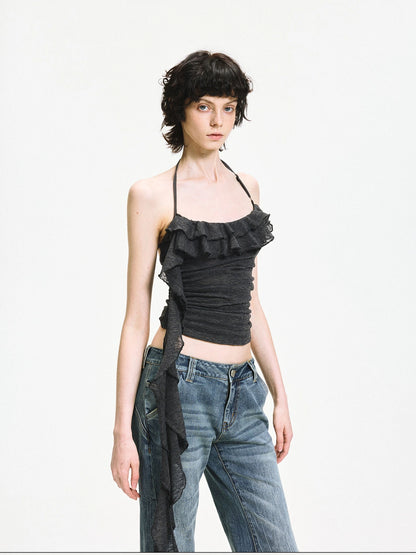 kvkv Double Layer Lace Tie Adjustable Halter Top