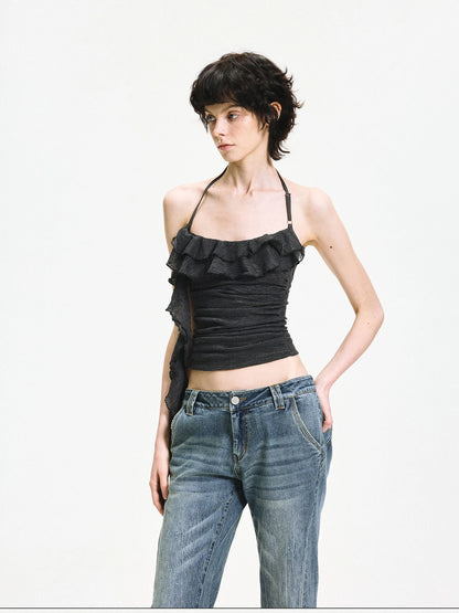 kvkv Double Layer Lace Tie Adjustable Halter Top