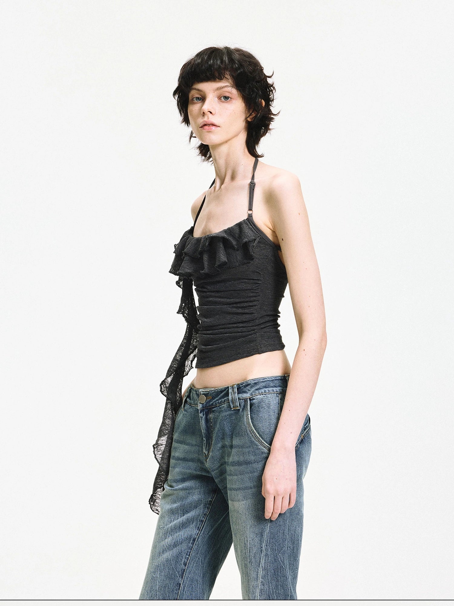 kvkv Double Layer Lace Tie Adjustable Halter Top