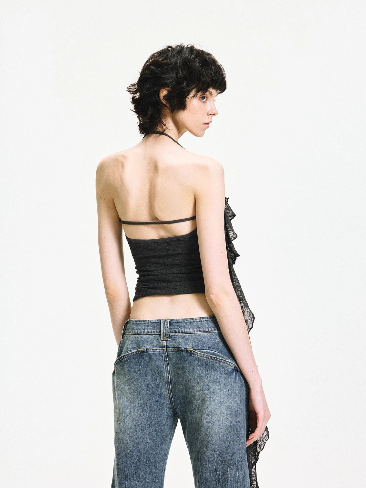 kvkv Double Layer Lace Tie Adjustable Halter Top