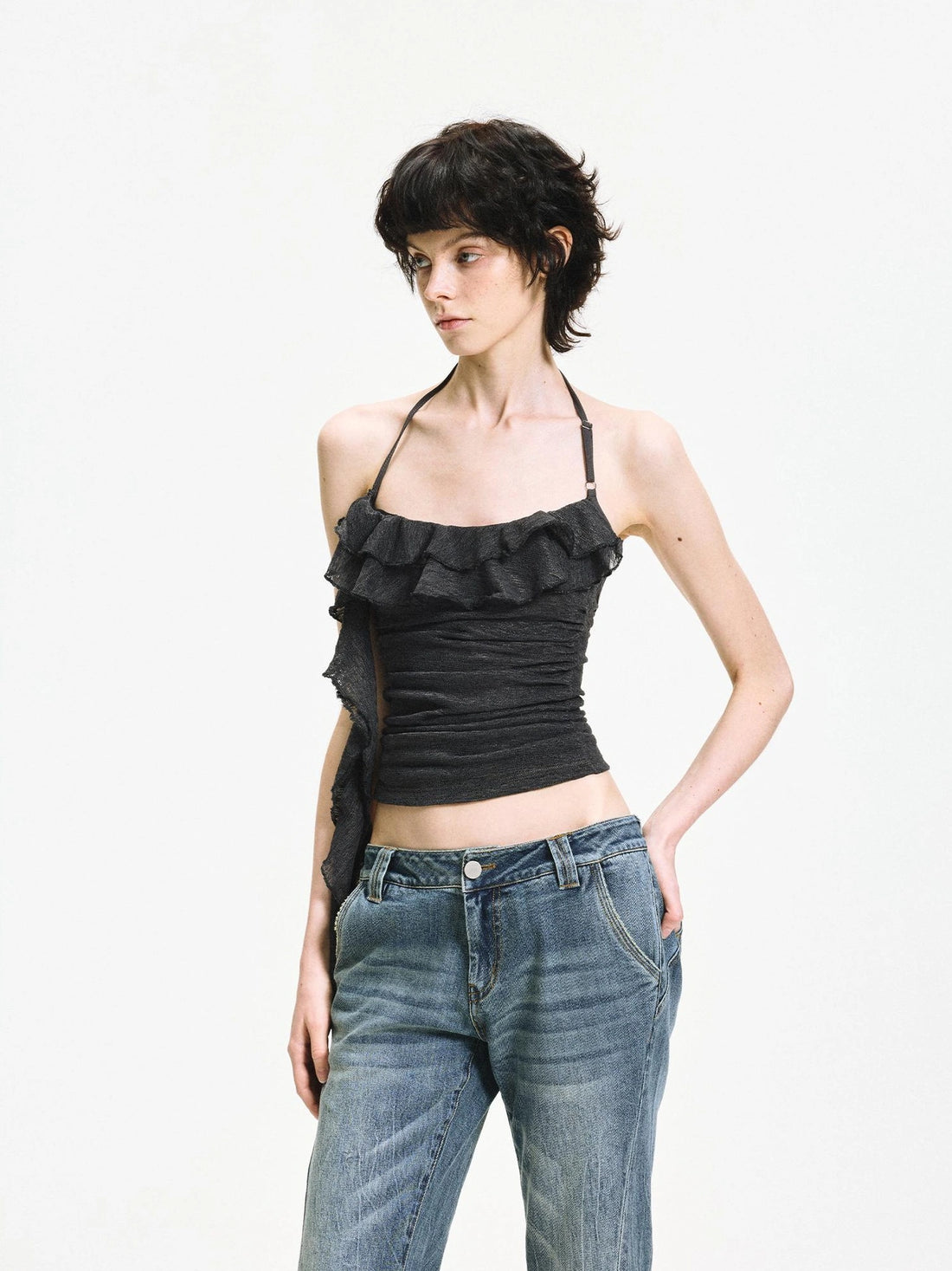 kvkv Double Layer Lace Tie Adjustable Halter Top