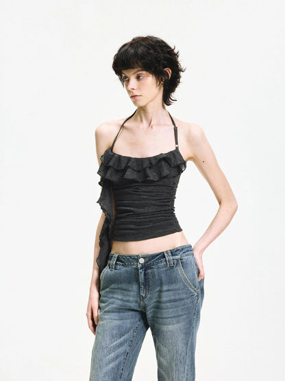 kvkv Double Layer Lace Tie Adjustable Halter Top