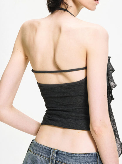 kvkv Double Layer Lace Tie Adjustable Halter Top