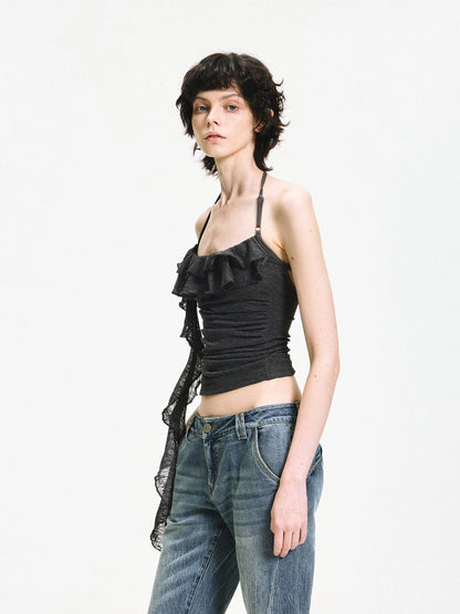 kvkv Double Layer Lace Tie Adjustable Halter Top